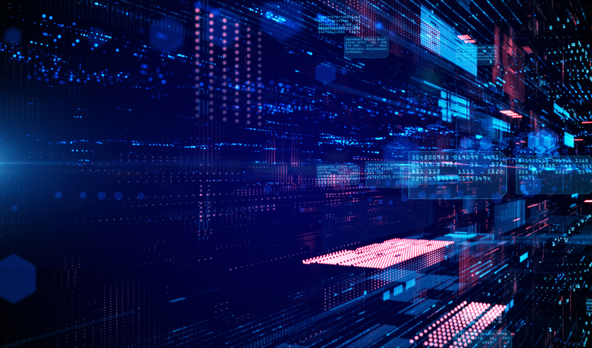 Digital network with interconnected nodes and pathways representing the clarity, strategy, and progress in project risk management.