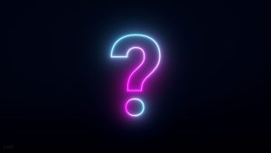 Neon question mark on dark background, highlighting customer journey questions.