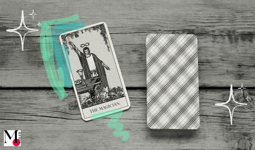 Continuous improvement metaphor - The Magician tarot card laid on a wooden table