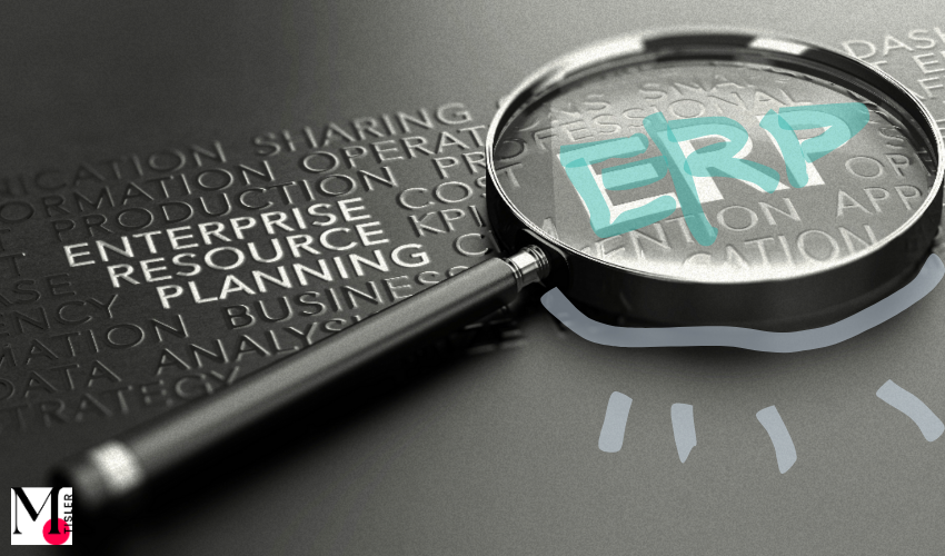 Magnifier glass reading the word ERP