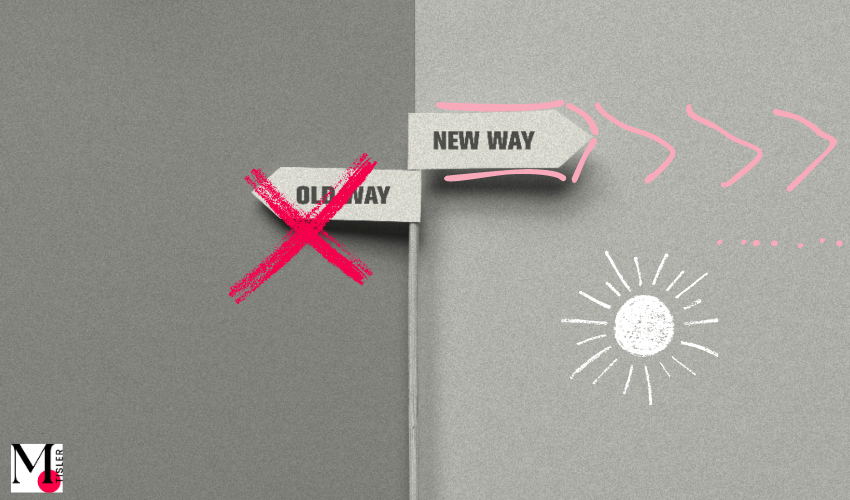 Continuous improvement metaphor - Old way arrow or new way arrow