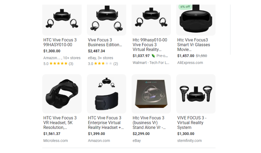 an image of HTC headset pricings.