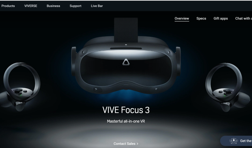 an image of the HTC vive homepage