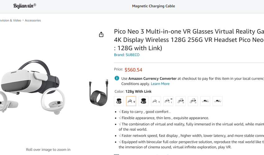 an image of pico neo headset pricing and features page.
