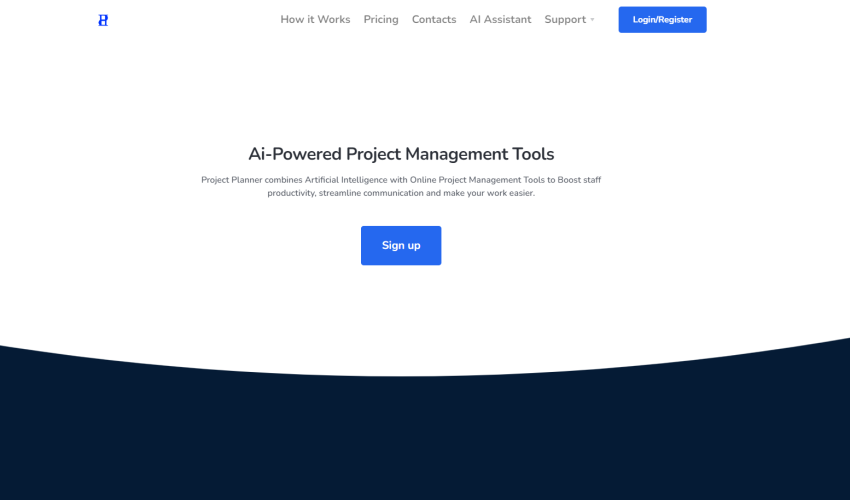 Project Planner AI software homepage